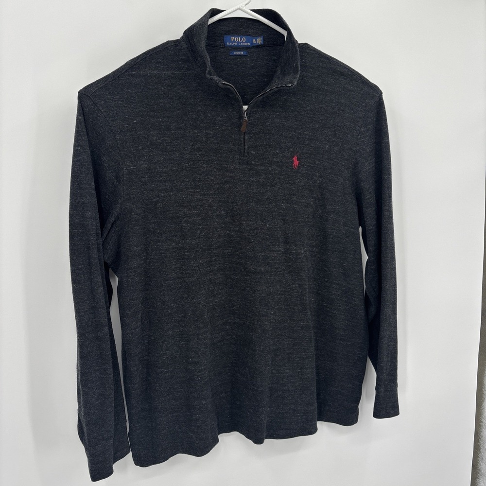 Polo Ralph Lauren Mens Estate Rib Quarter Zip Heather Black Gray Size XL - Picture 3 of 9